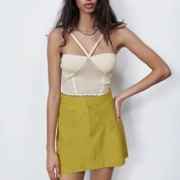 Zara Linen Chartreuse Women's  Mini Skirt Size XS - Picture 15 of 15